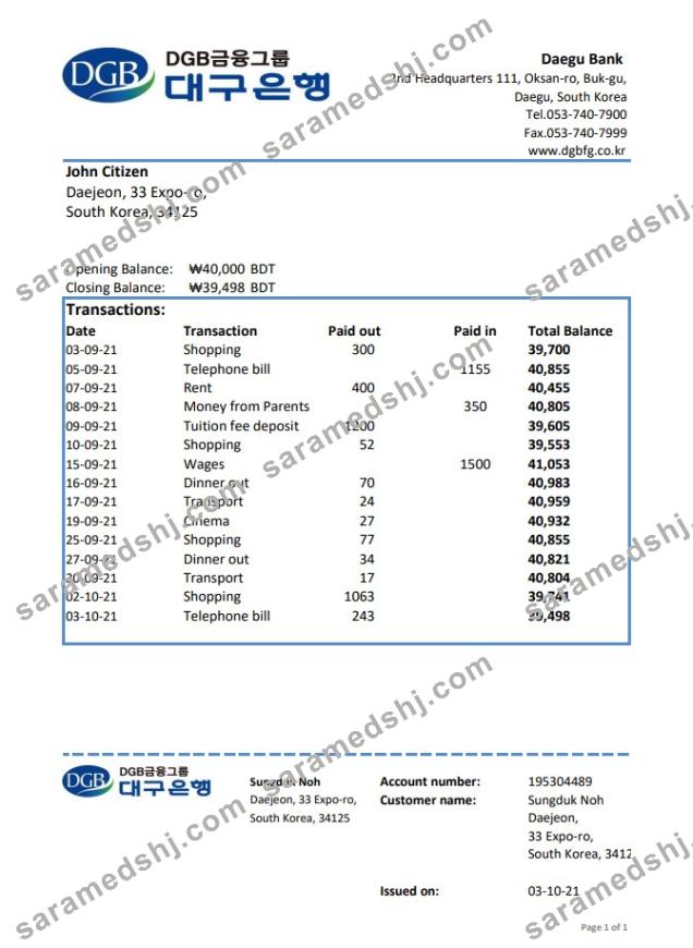 South Korea Daegu Bank excel